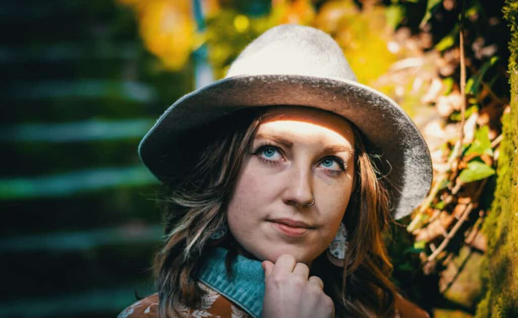 Woman wearing hat outside