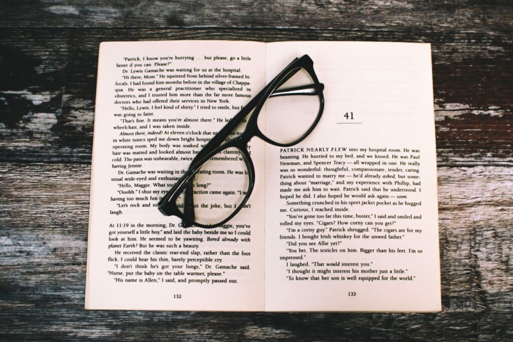 Glasses on an open book