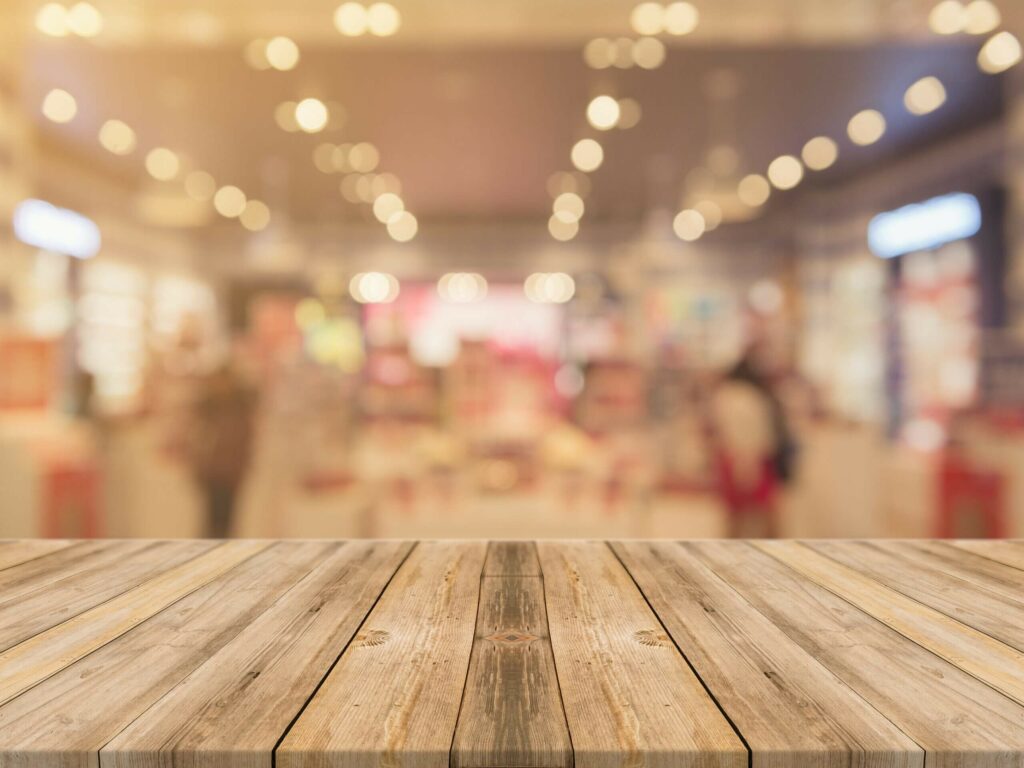 Wooden table blurred background